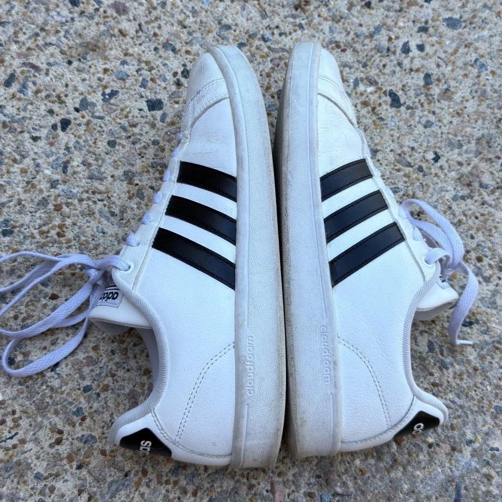 Adidas Cloudfoam Advantage White Black Sneakers Low Top Shoes AW4294 Mens 9.5